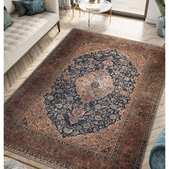 New 3x5 Washable Entry Area Rug, Vintage Non-Slip Low Pile Carpet for Home Decor